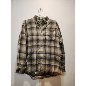 Cabelas Plaid Flannel Shirt Mens M Green Brown Button Down Cotton